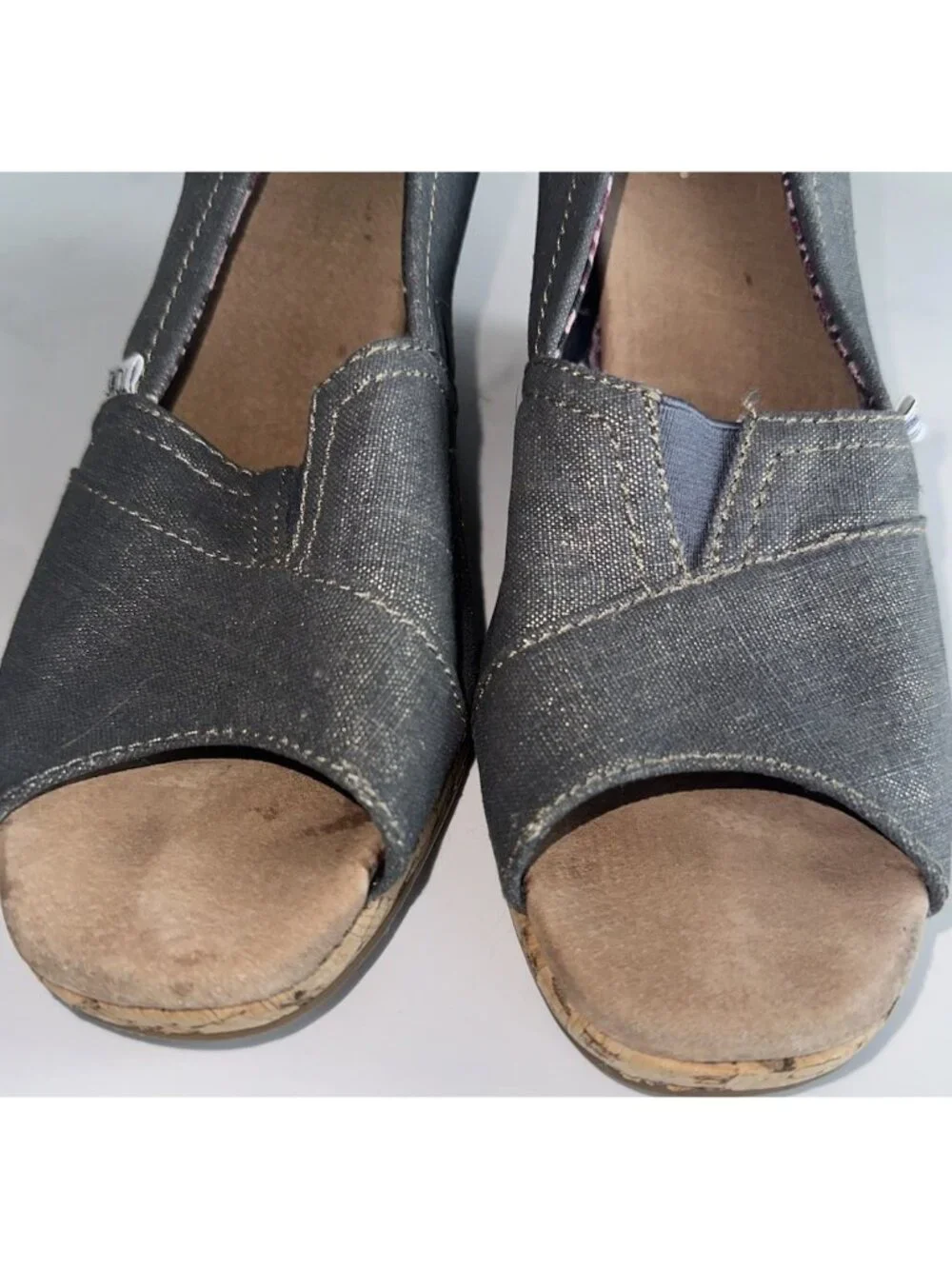 TOMS Calypso Canvas Peep Toe Wedge Espadrille Shoes Women's 10 Metallic Gray